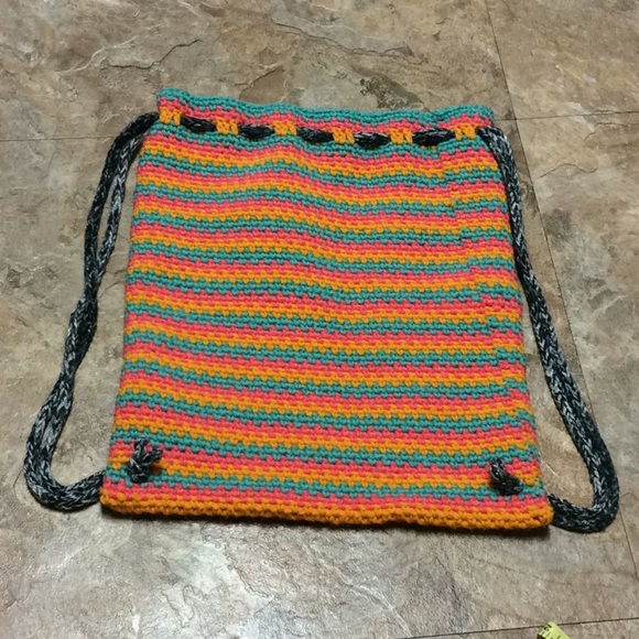 Bright candy striped handmade drawstring backpack main image 4